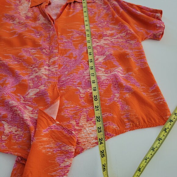 Finley Womens Hawaiian Button Down Shirt Orange Pink Abstract Tropical Sz L EUC - Picture 9 of 9